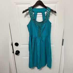 NWOT Kensie Teal Halter Dress bronze beaded Detail